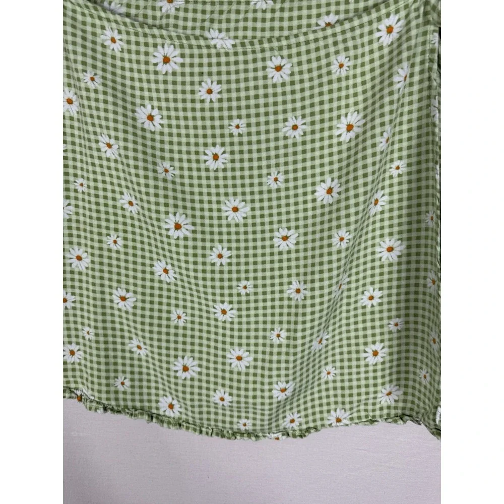 Live To Be Spoiled Green Gingham Daisy Floral‎ Wrap Minin Skirt Womens Med